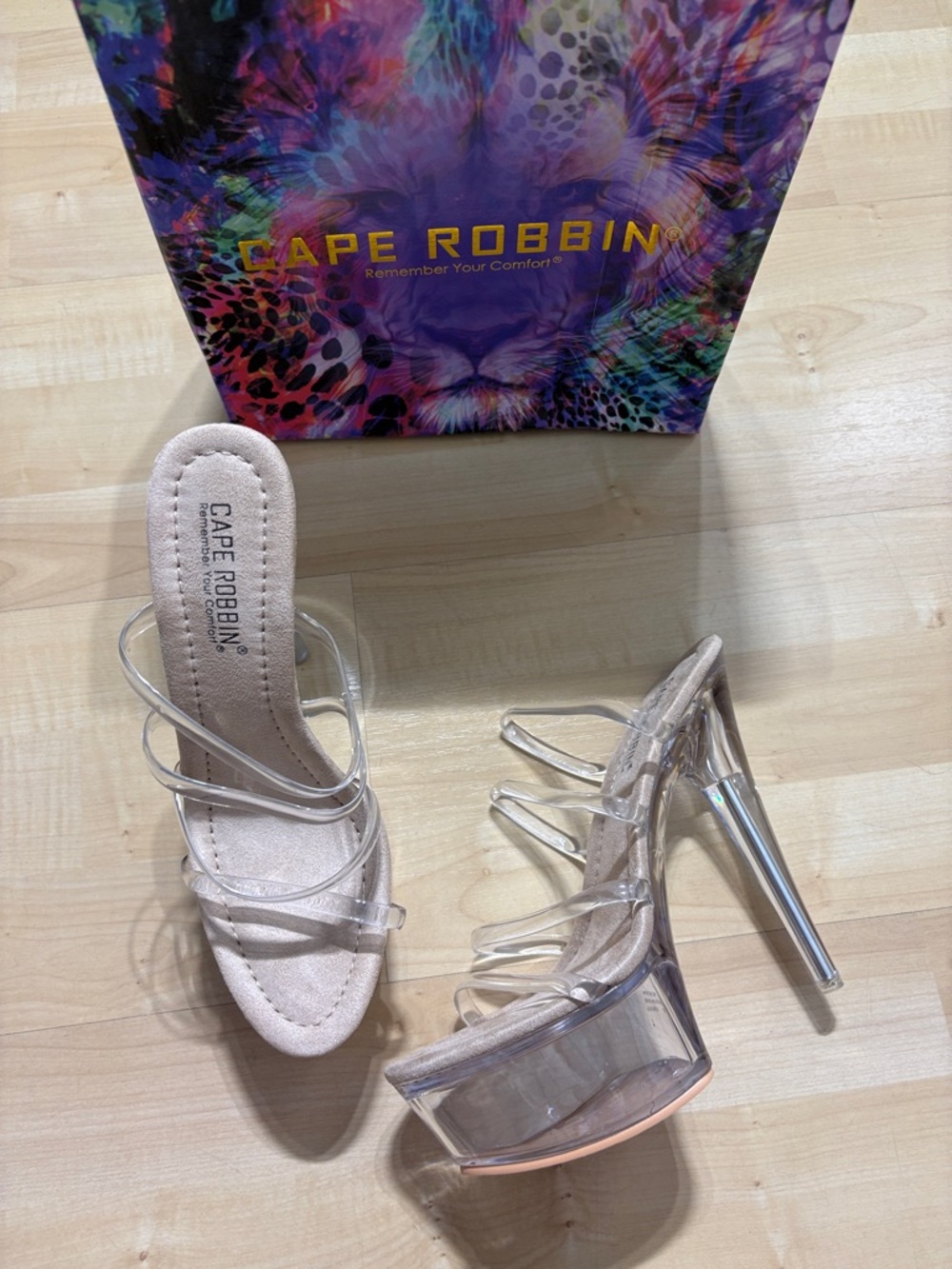 Cape Robbin Clear Multi-Strap Platform Heels - Nude Insole